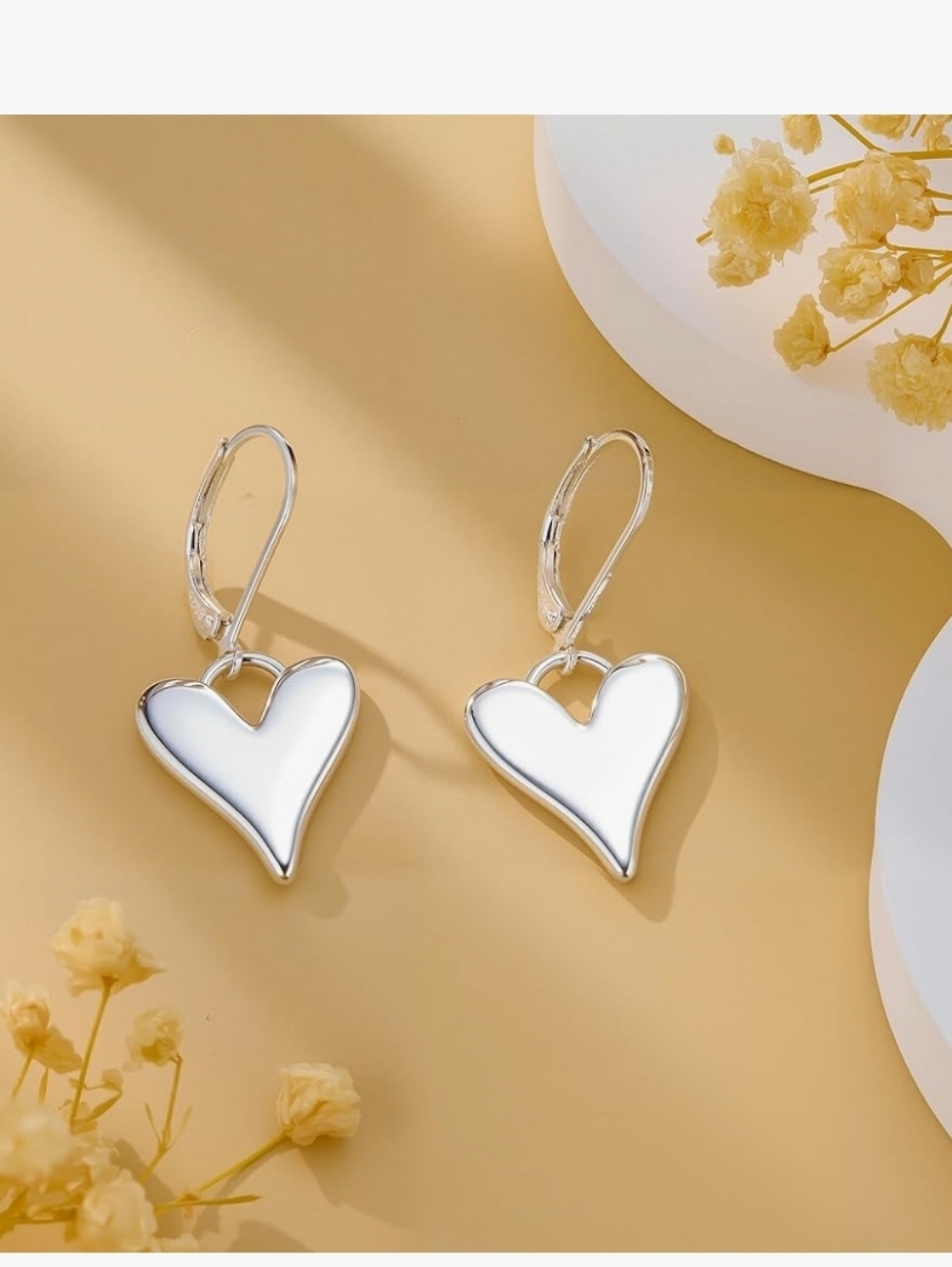 Sterling Silver Heart Drop Earrings - Silver